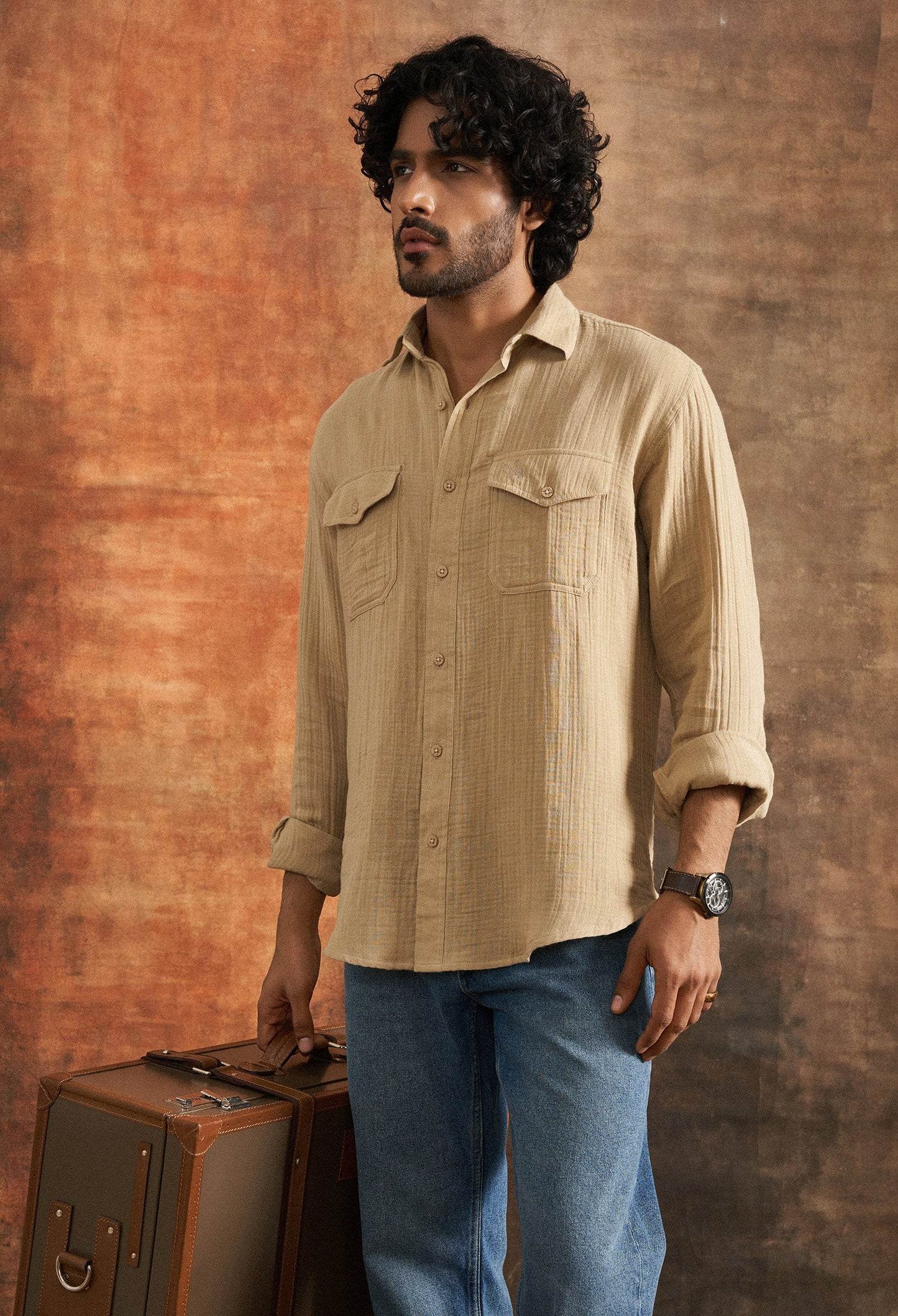 Harappan Sand Cotton Gauze Shirt - neopalms