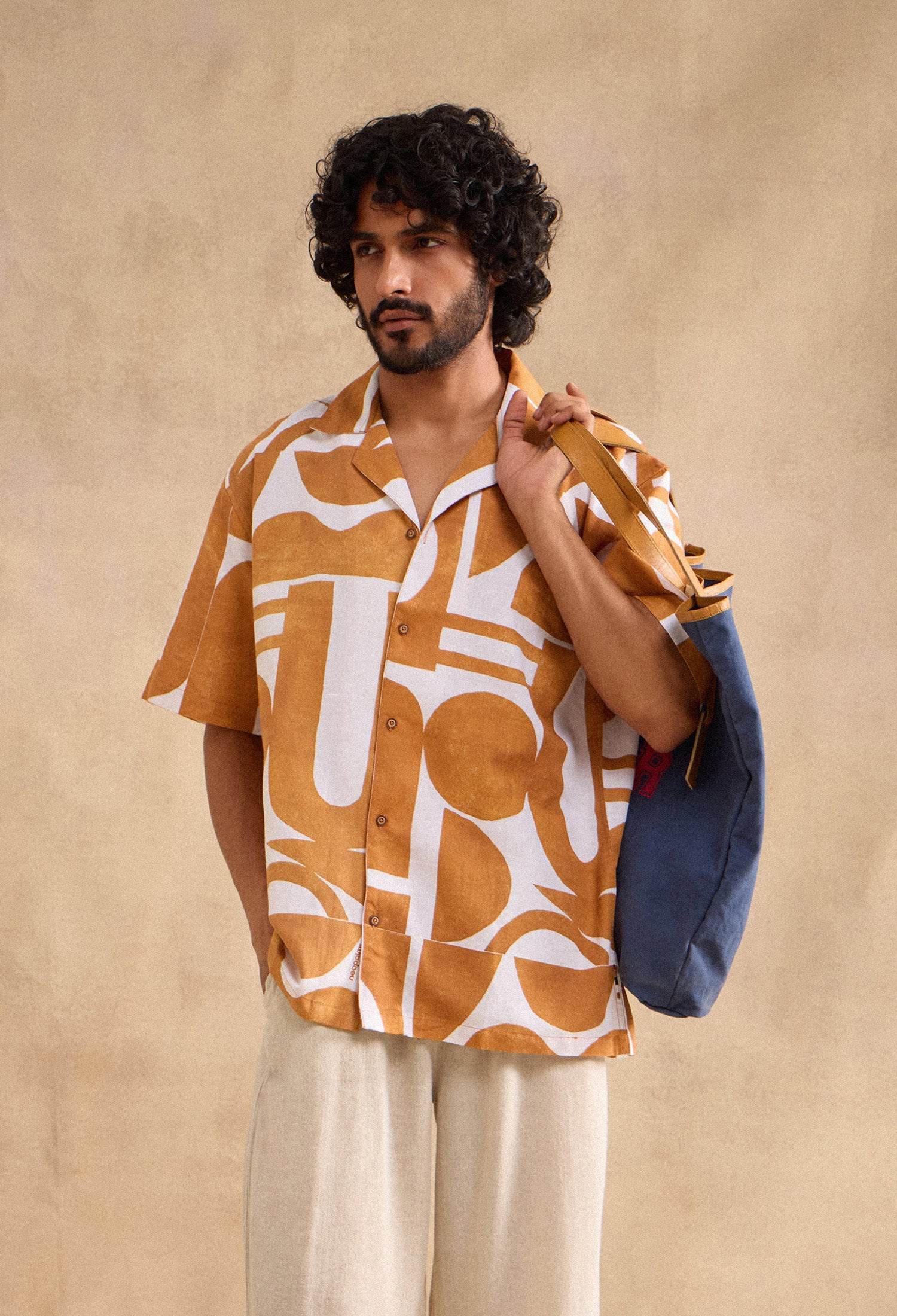 Geometric Dusk Cotton Linen Blend Shirt - neopalms