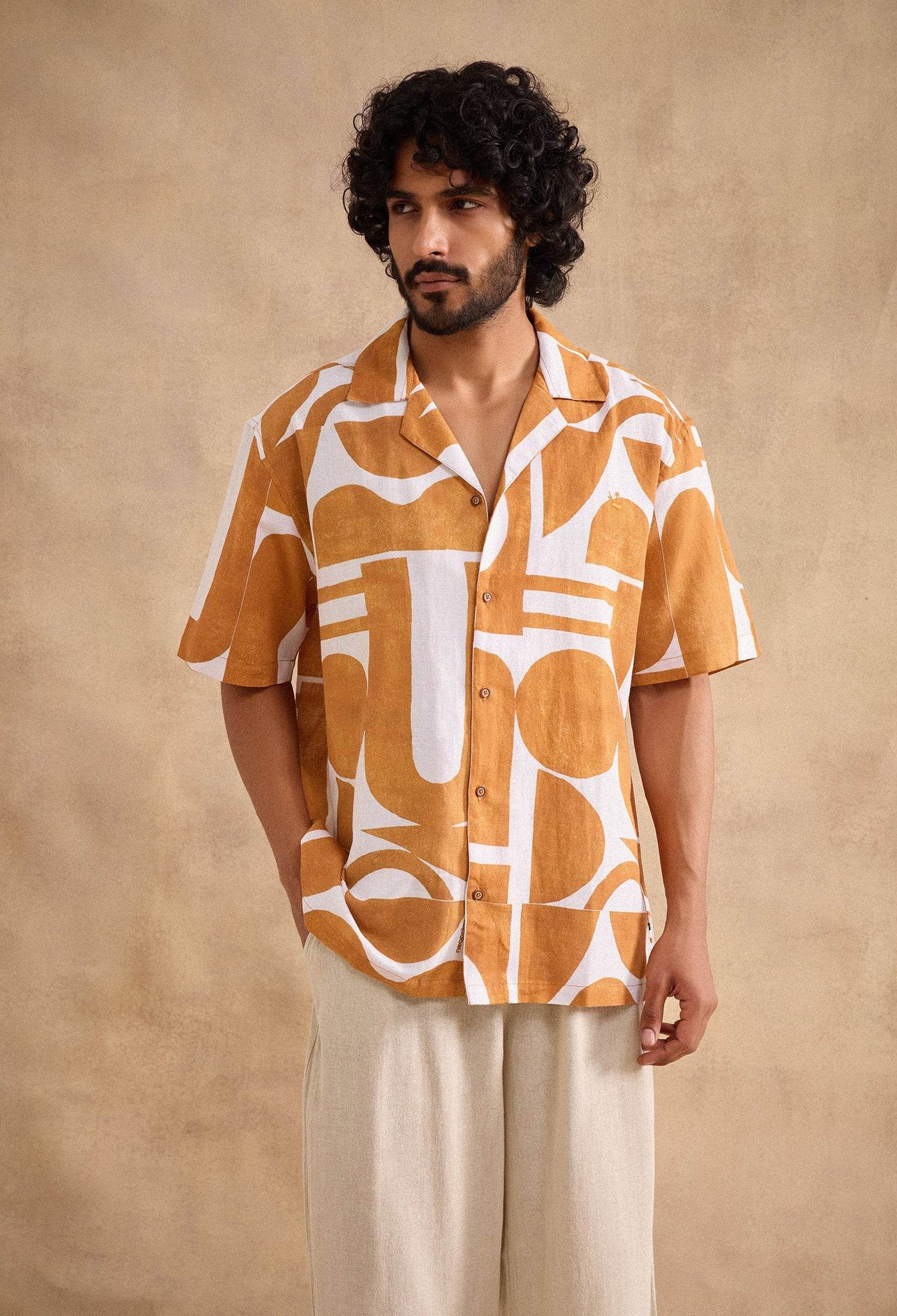 Geometric Dusk Cotton Linen Blend Shirt - neopalms