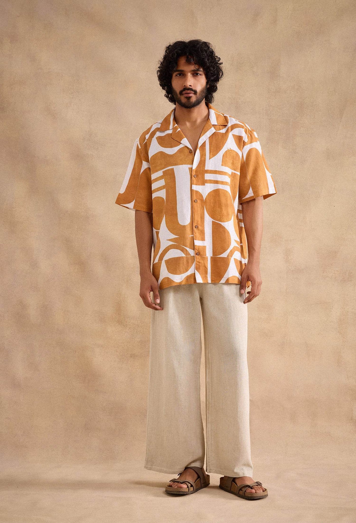 Geometric Dusk Cotton Linen Blend Shirt - neopalms