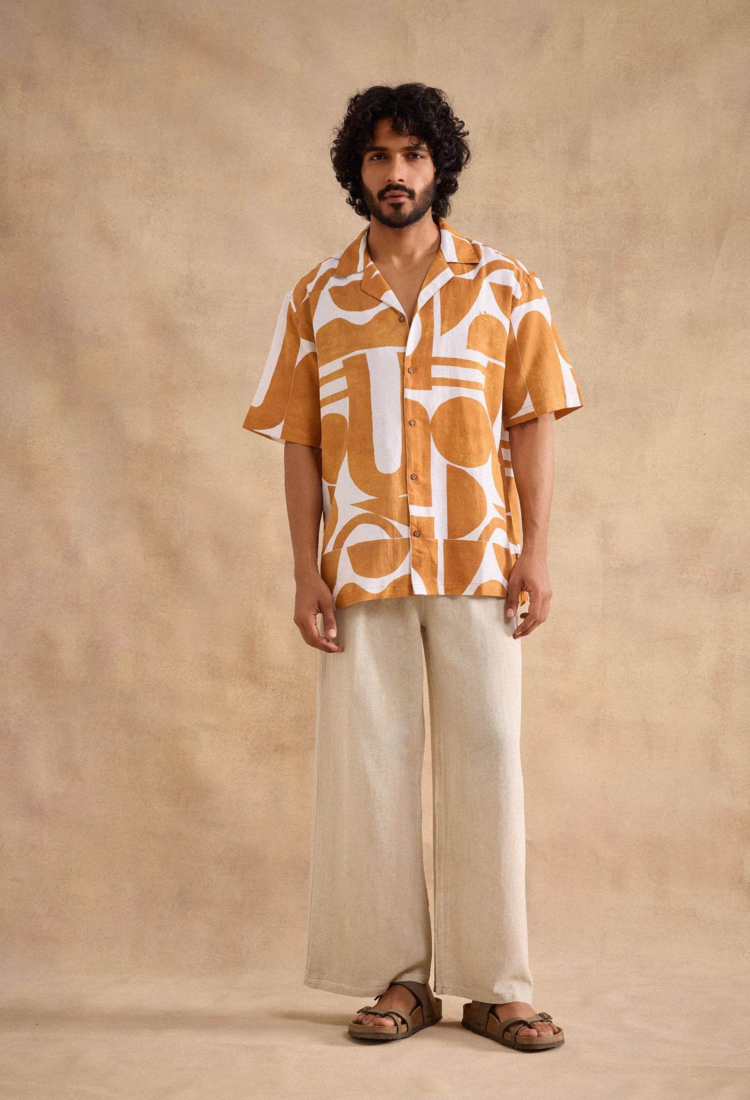 Geometric Dusk Cotton Linen Blend Shirt - neopalms