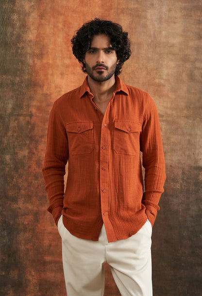 Terracotta Dusk Cotton Gauze Shirt