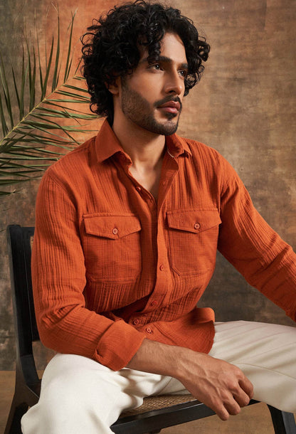Terracotta Dusk Cotton Gauze Shirt - neopalms