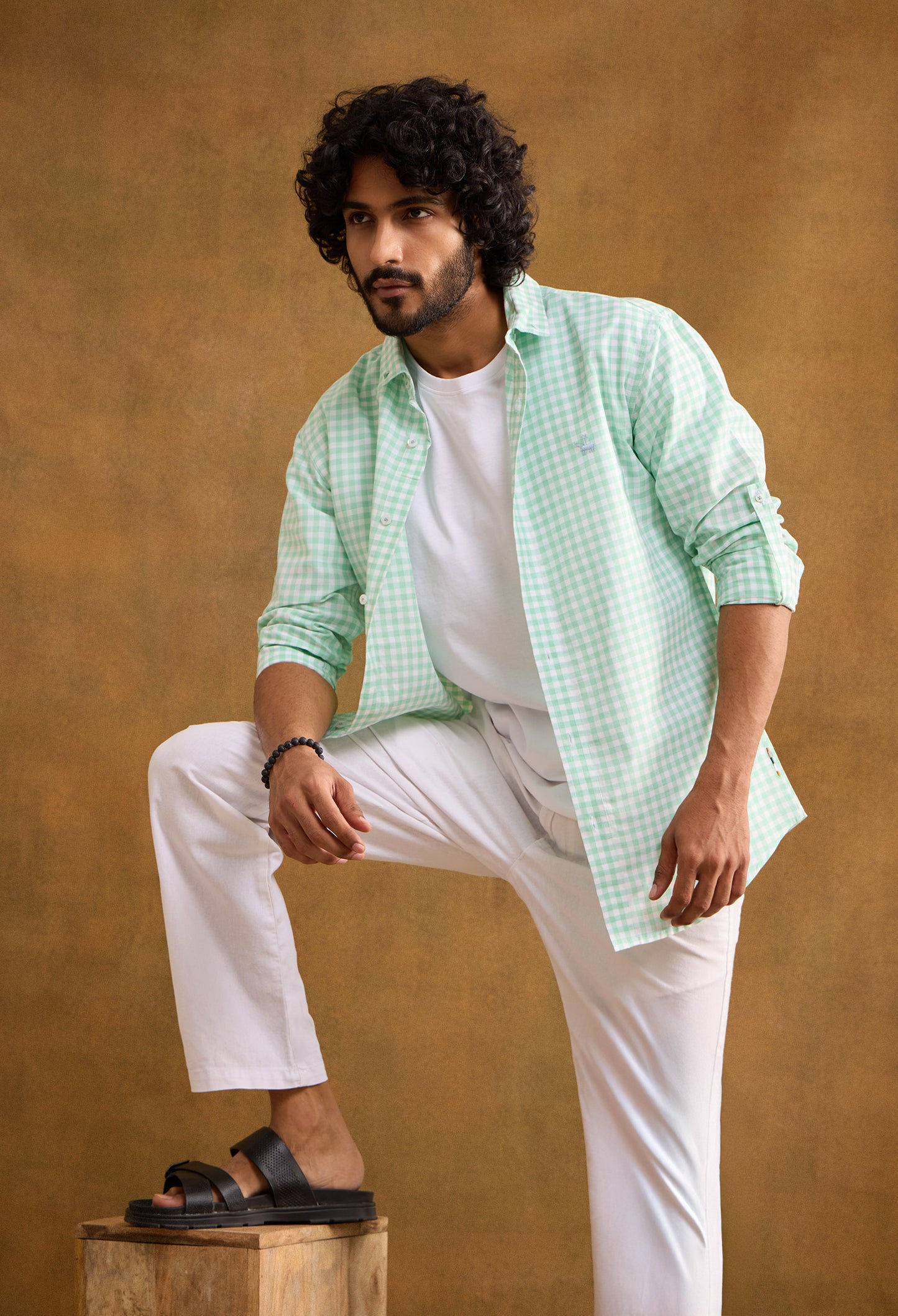 Gingham Cotton Linen Shirt - Mint Green