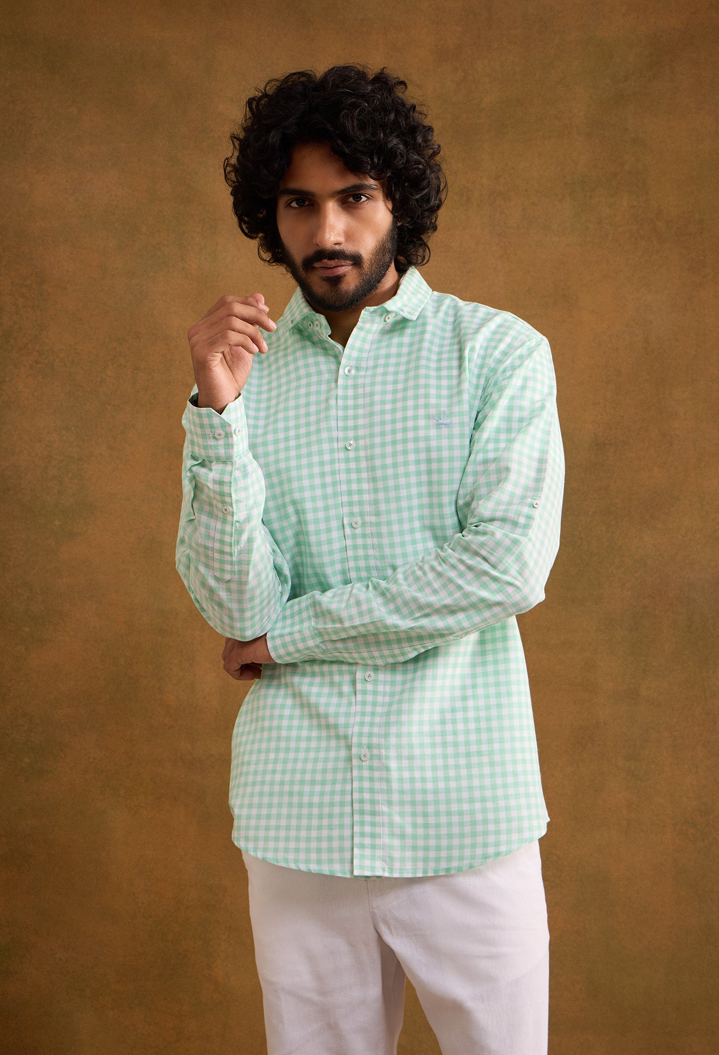 Gingham Cotton Linen Shirt - Mint Green