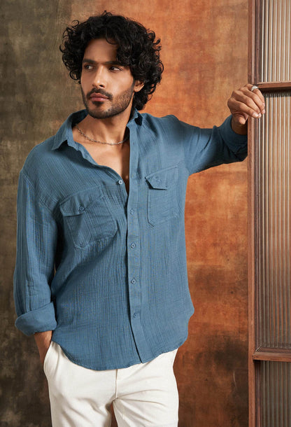 Indus Lapis Cotton Gauze Shirt - neopalms