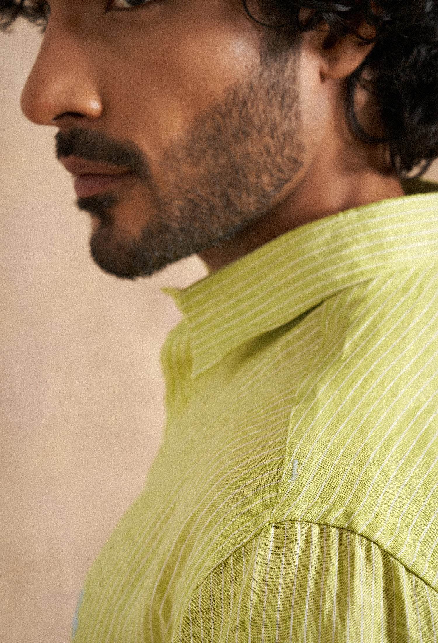Lime Green Pintsriped Pure Linen Shirt neopalms Lime Green Pintsriped Pure Linen Shirt neopalms