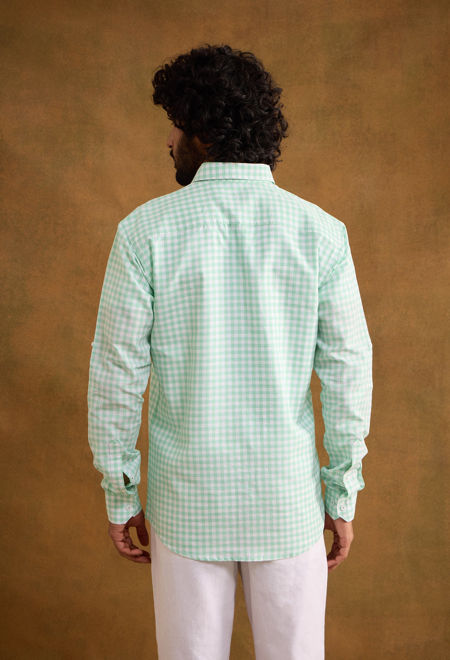 Gingham Cotton Linen Shirt - Mint Green neopalms Gingham Cotton Linen Shirt - Mint Green neopalms
