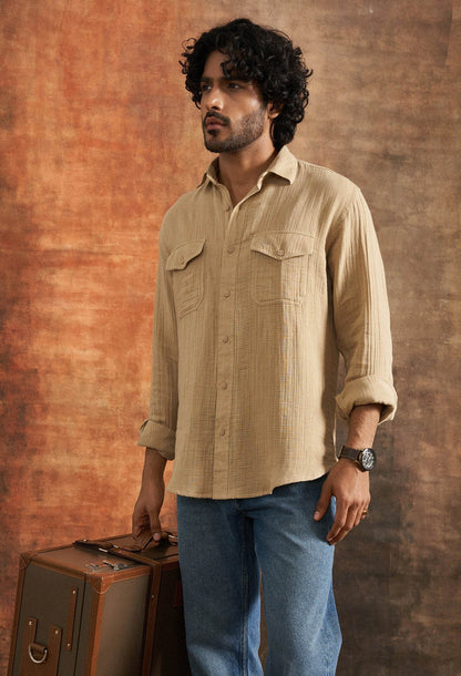 Harappan Sand Cotton Gauze Shirt - neopalms