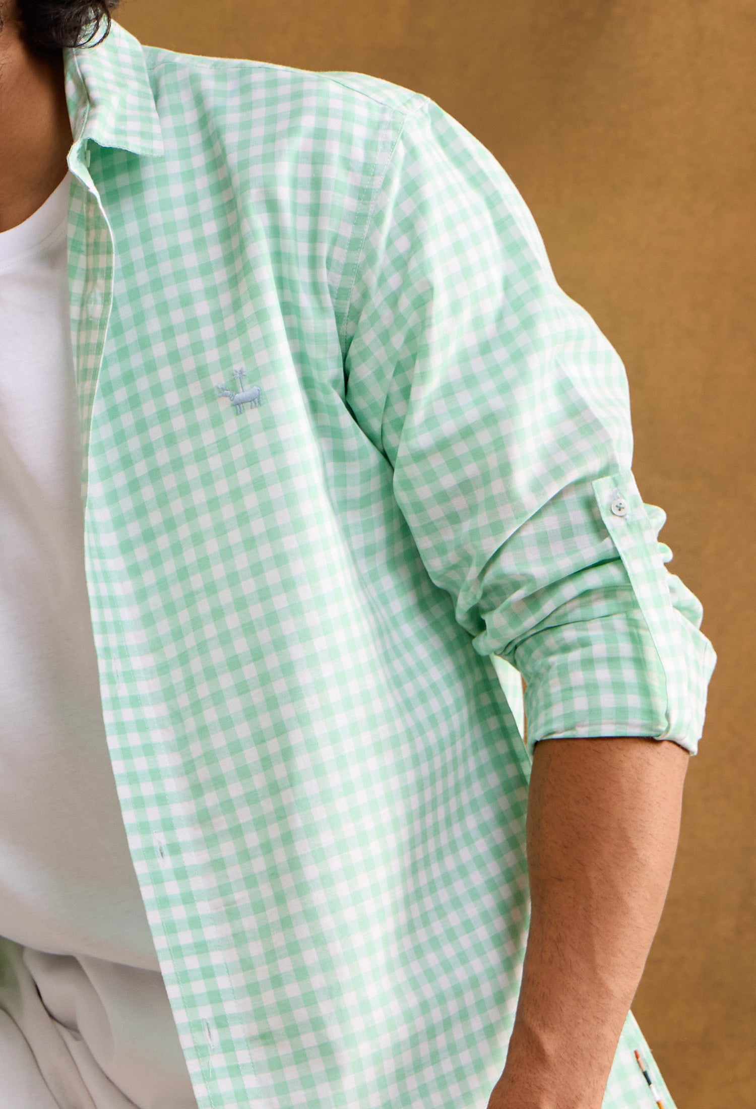 Gingham Cotton Linen Shirt - Mint Green neopalms Gingham Cotton Linen Shirt - Mint Green neopalms