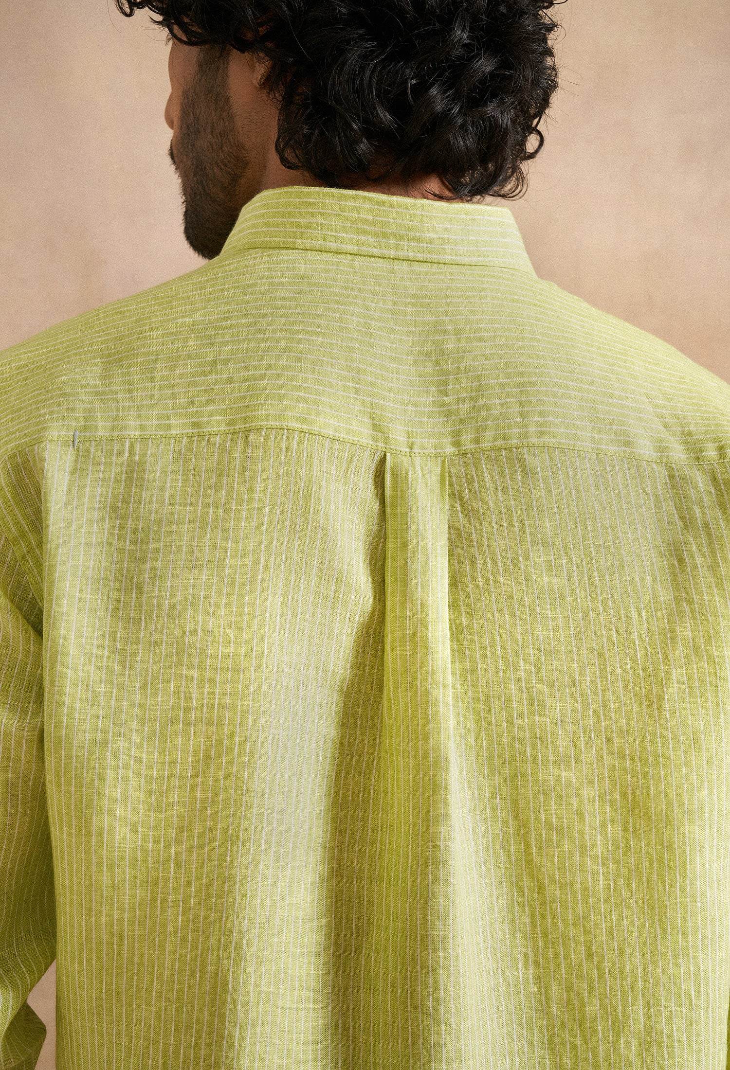 Lime Green Pintsriped Pure Linen Shirt neopalms Lime Green Pintsriped Pure Linen Shirt neopalms