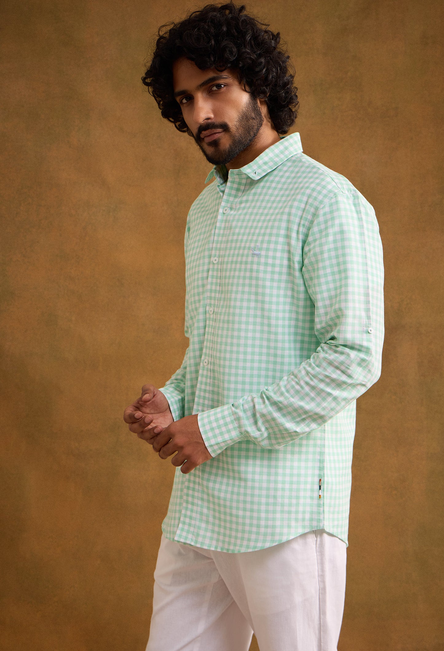 Gingham Cotton Linen Shirt - Mint Green