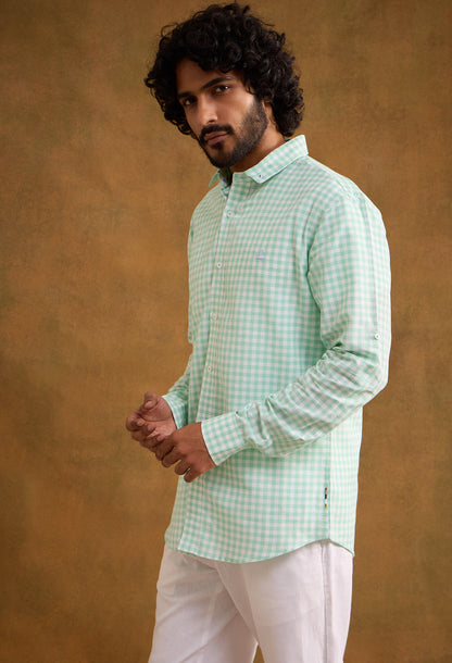 Gingham Cotton Linen Shirt - Mint Green