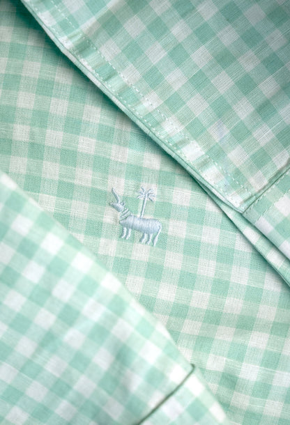 Gingham Cotton Linen Shirt - Mint Green