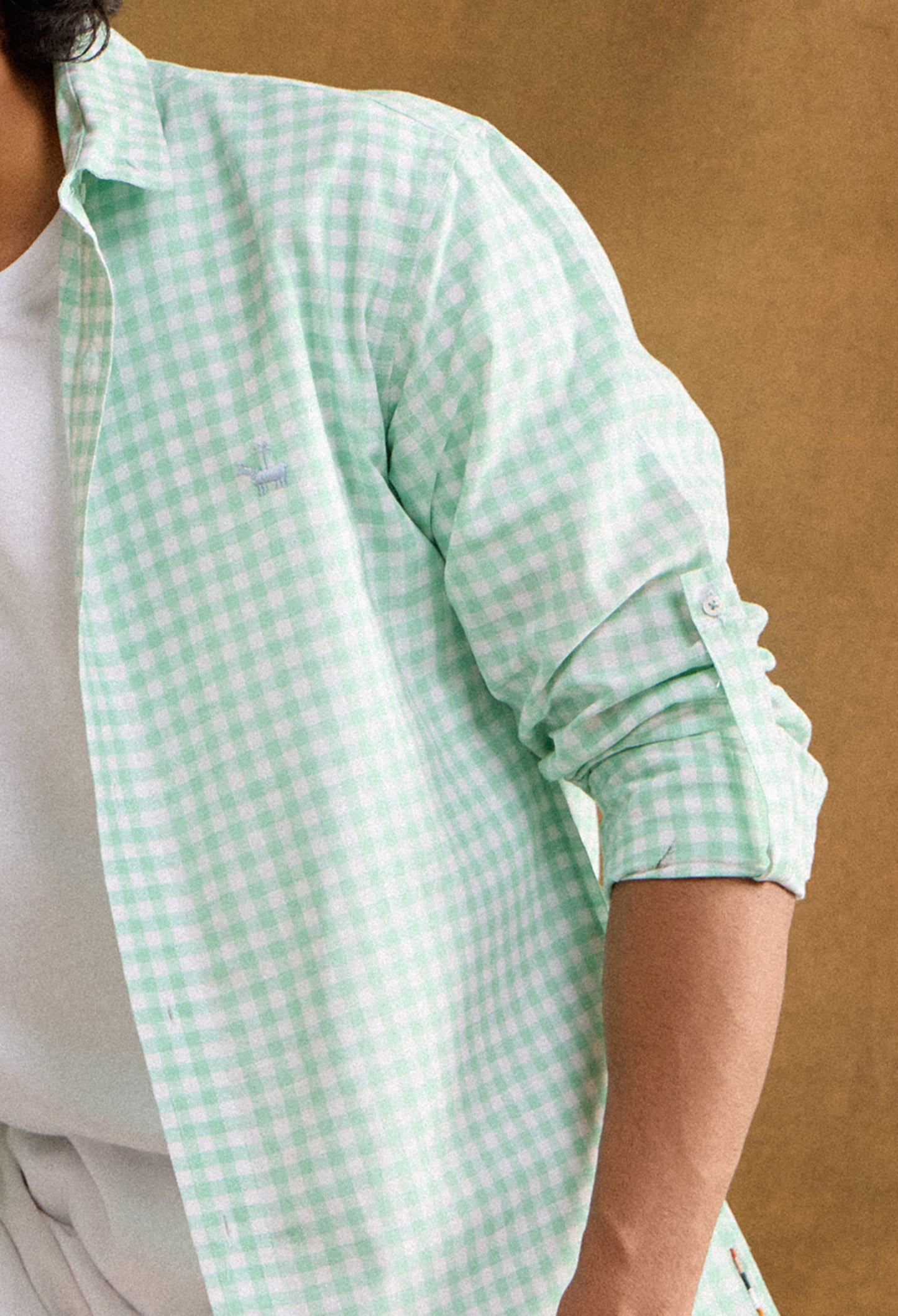 Gingham Cotton Linen Blend Shirt - Mint Green