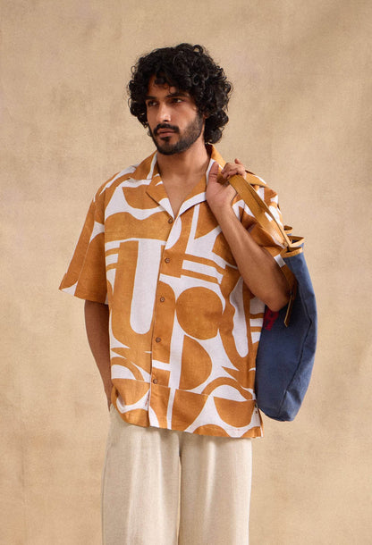 Geometric Dusk Cotton Linen Blend Shirt - neopalms