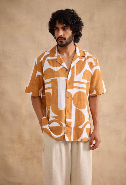 Geometric Dusk Cotton Linen Blend Shirt - neopalms