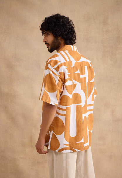 Geometric Dusk Cotton Linen Blend Shirt - neopalms