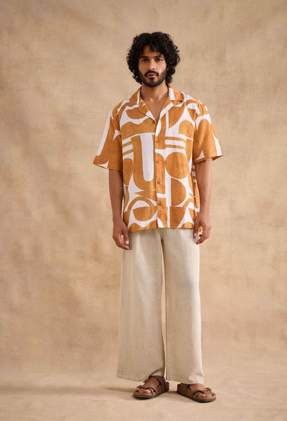 Geometric Dusk Cotton Linen Blend Shirt - neopalms